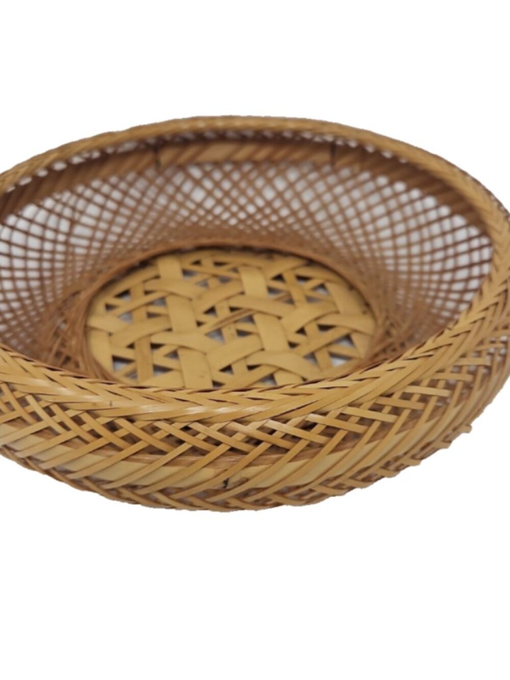 Antique 1920s Hand Woven Bamboo Ikebana Flower Console Basket Bowl Japan 8" x 2"